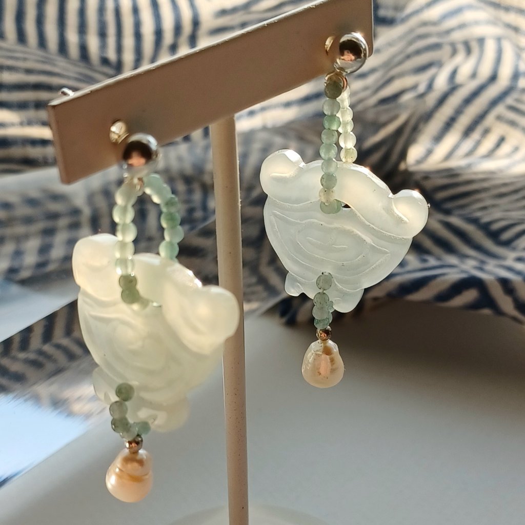 Green Jade Butterfly With Sterling Silver Hanging Earring
